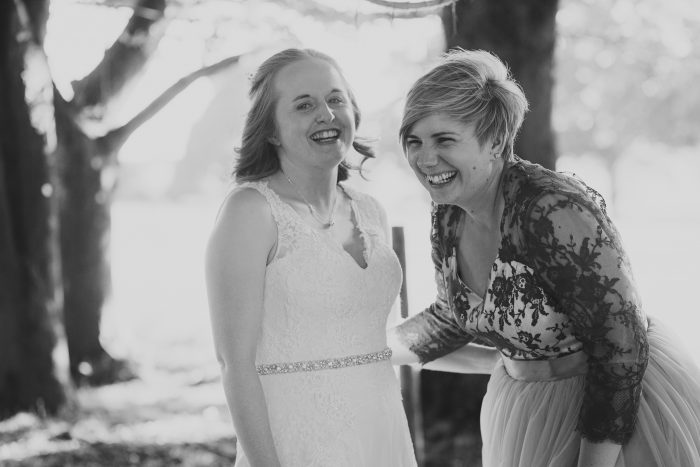 bride and bride at outdoor, boho wedding