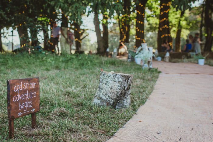 woodland, boho ceremony area at Dummer Down Farm