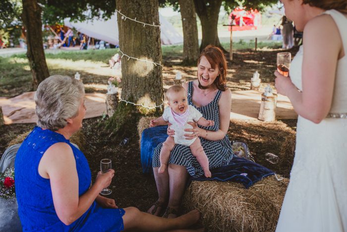 guests at outdoor, boho wedding