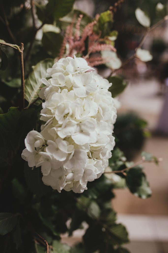 Detail shot of wedding florals at The Langham London