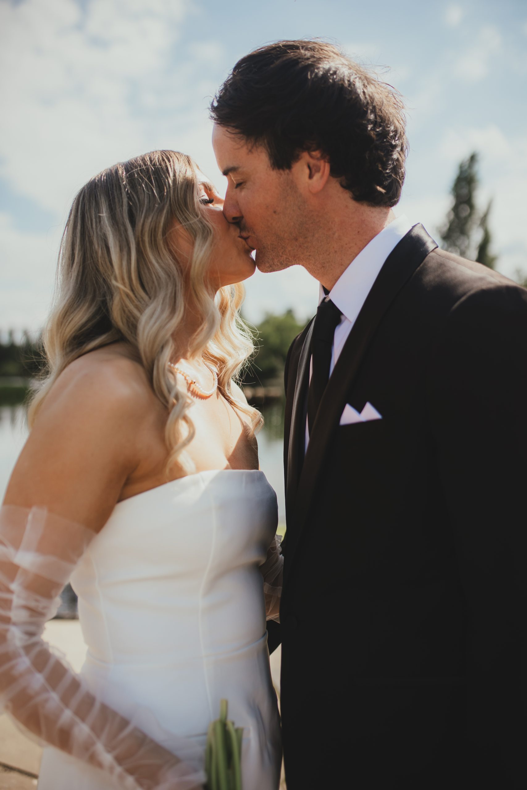Close-up couple portrait, of bride and groom sharing a quiet moment, London elopement