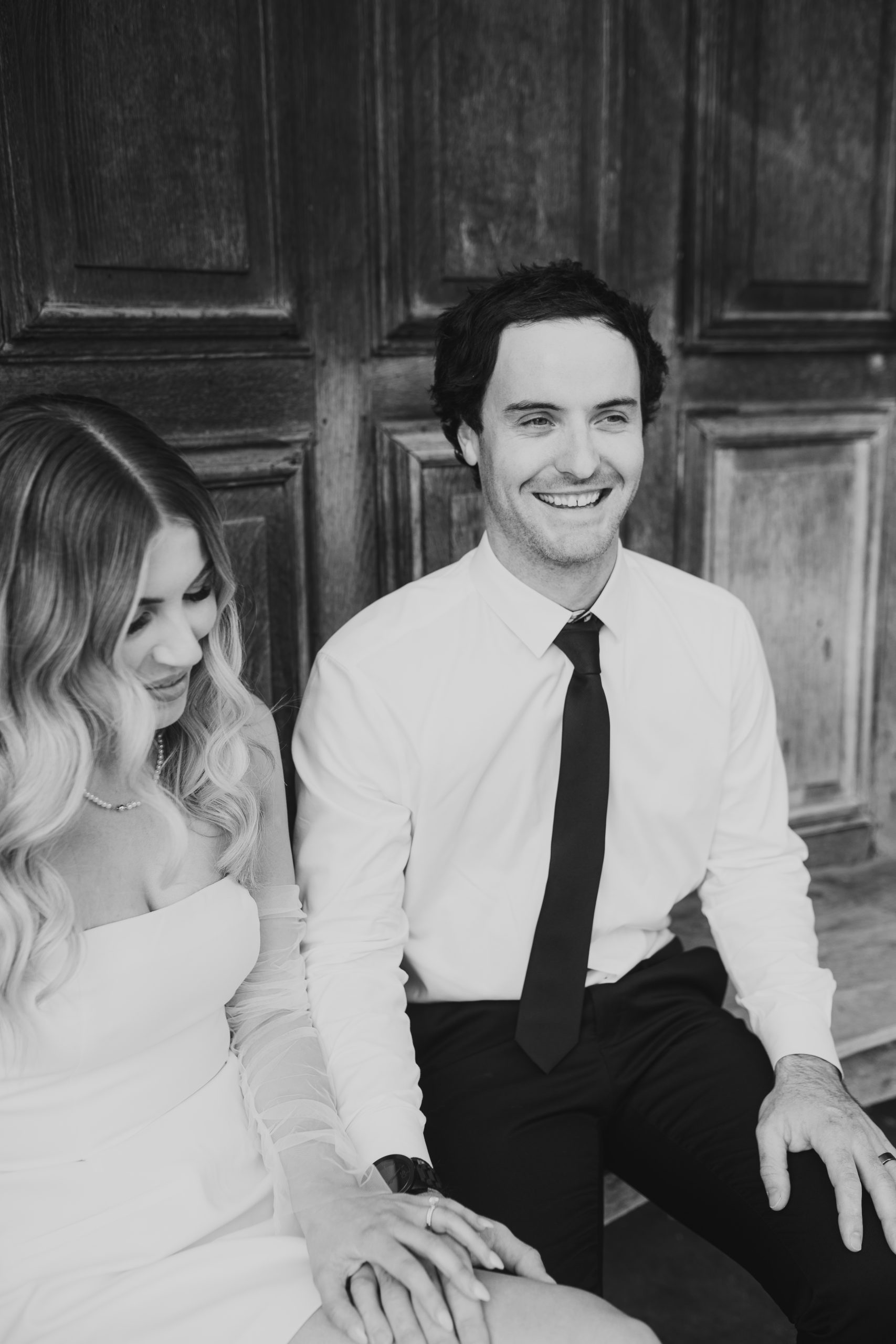 Black and white couple portrait on their wedding day, London