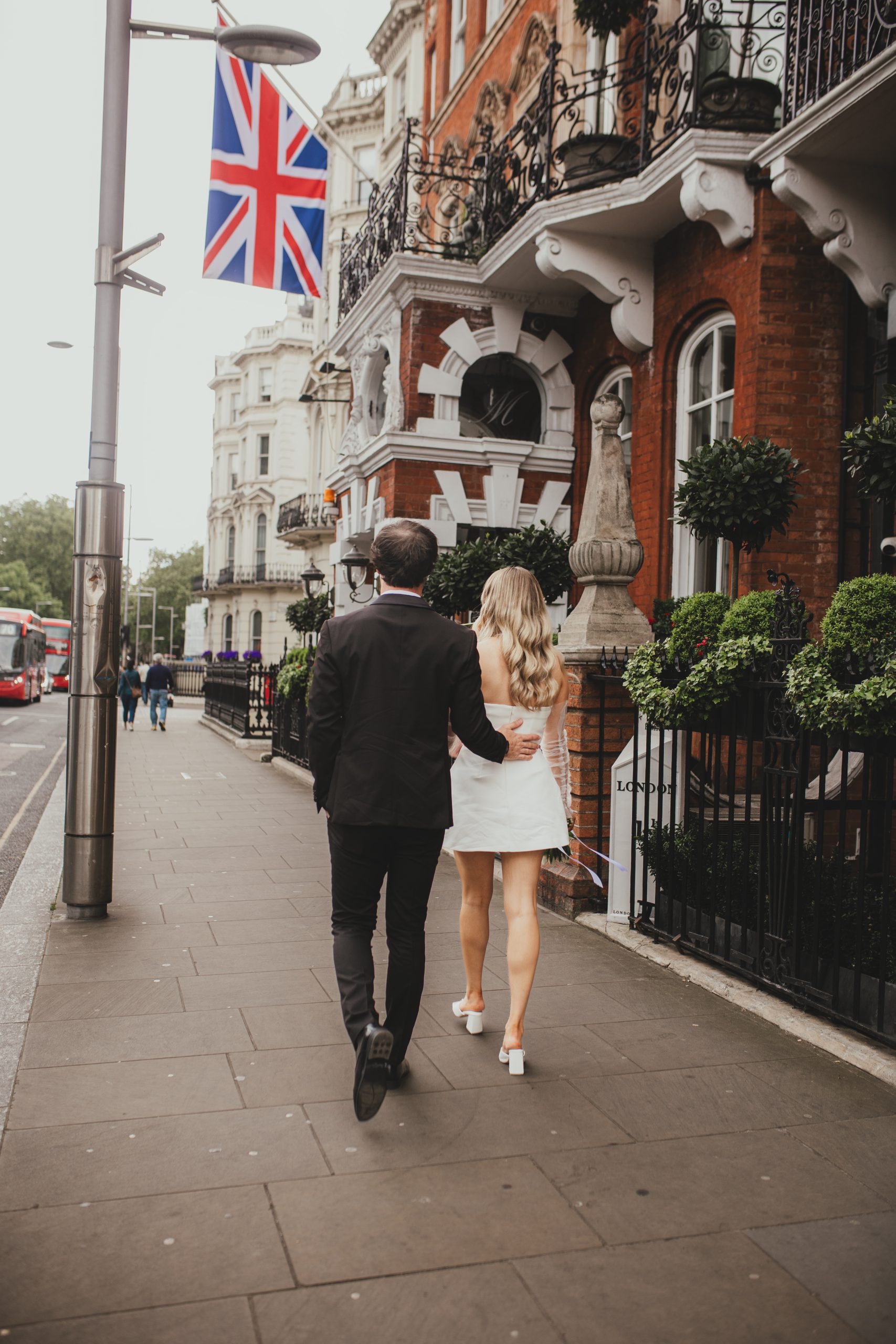 London hotel exterior detail, classic city wedding backdrop