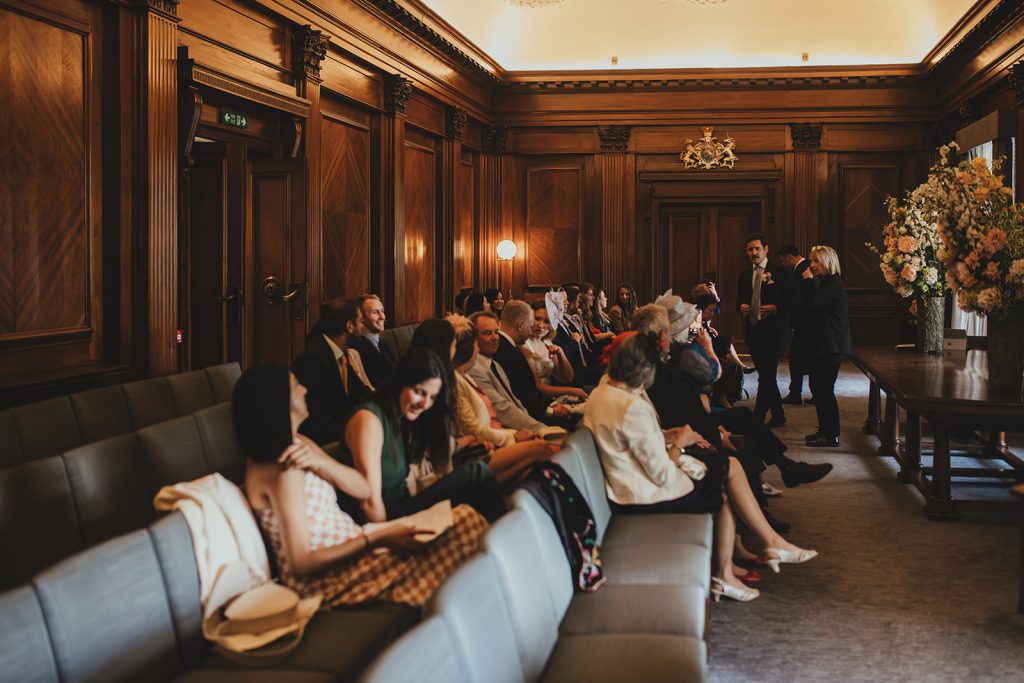 Wide shot of the Westminster Room ceremony, Old Marylebone Town Hall