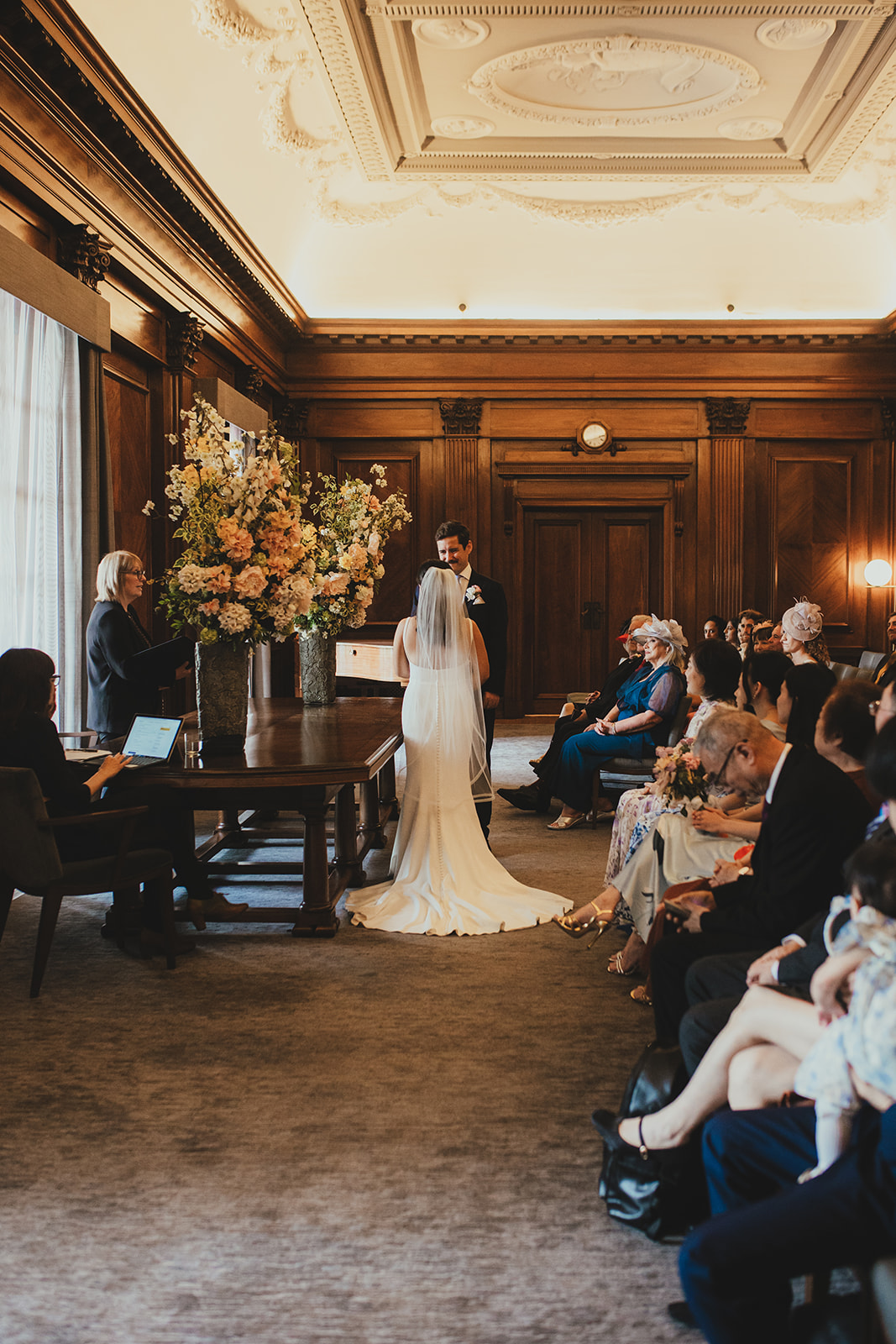 Wide shot of the Westminster Room ceremony, Old Marylebone Town Hall