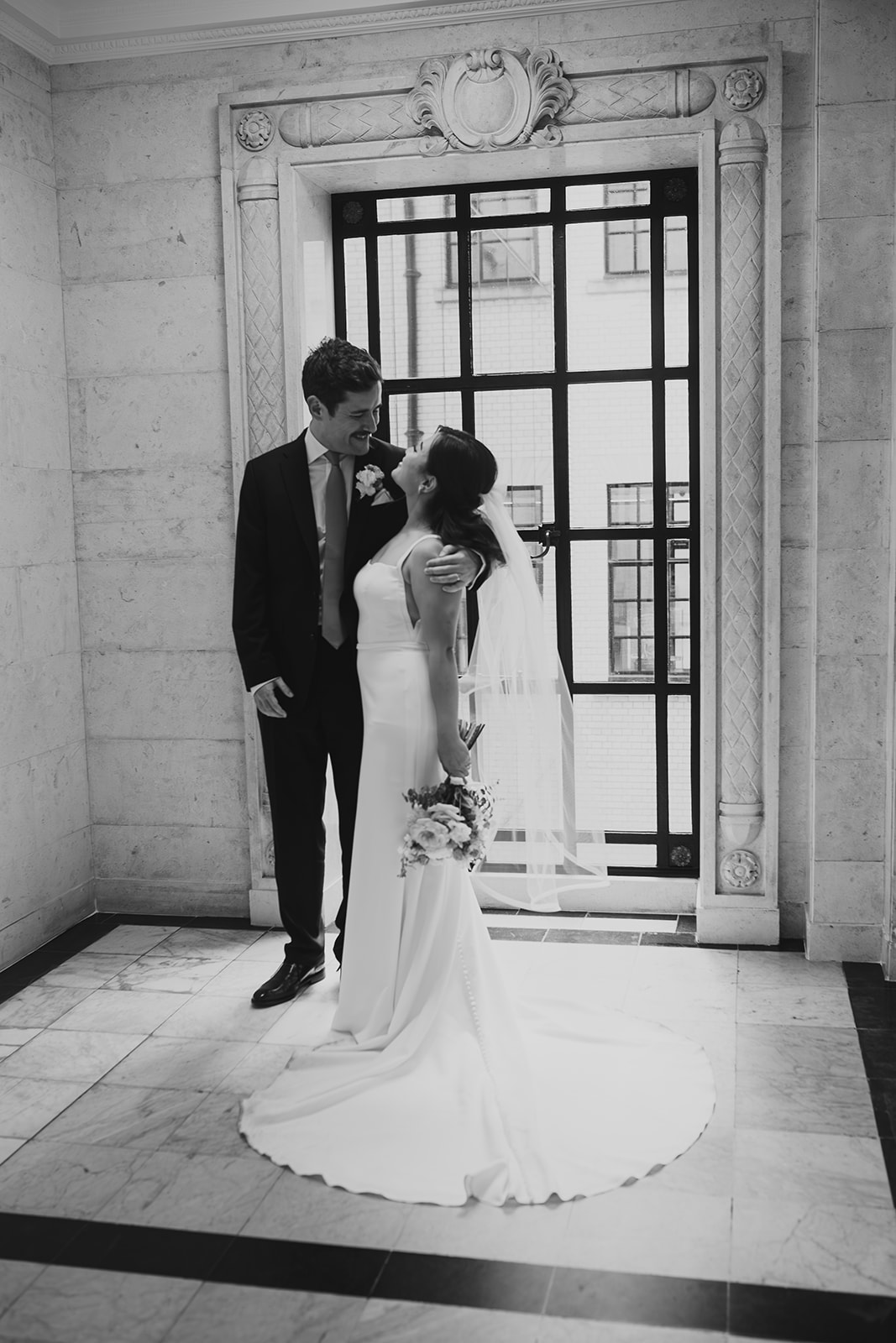 Bride and Groom portrait in Old Marylebone Town Hall, London