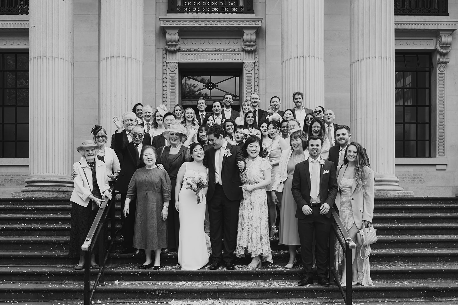 Group photo on the steps of Old Marylebone Town Hall, London
