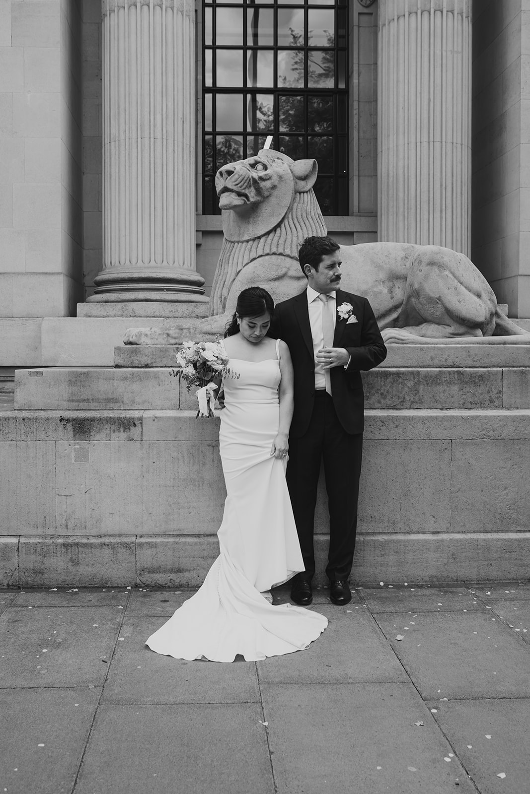 Bride and Groom Portrait outside Old Marylebone Town Hall, London