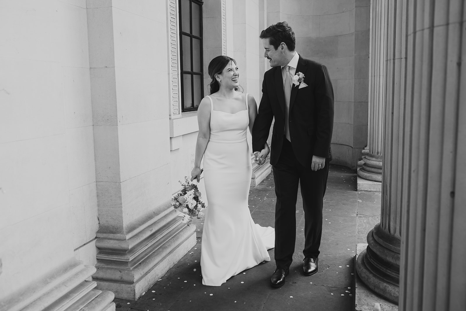 Bride and Groom Portrait outside Old Marylebone Town Hall, London