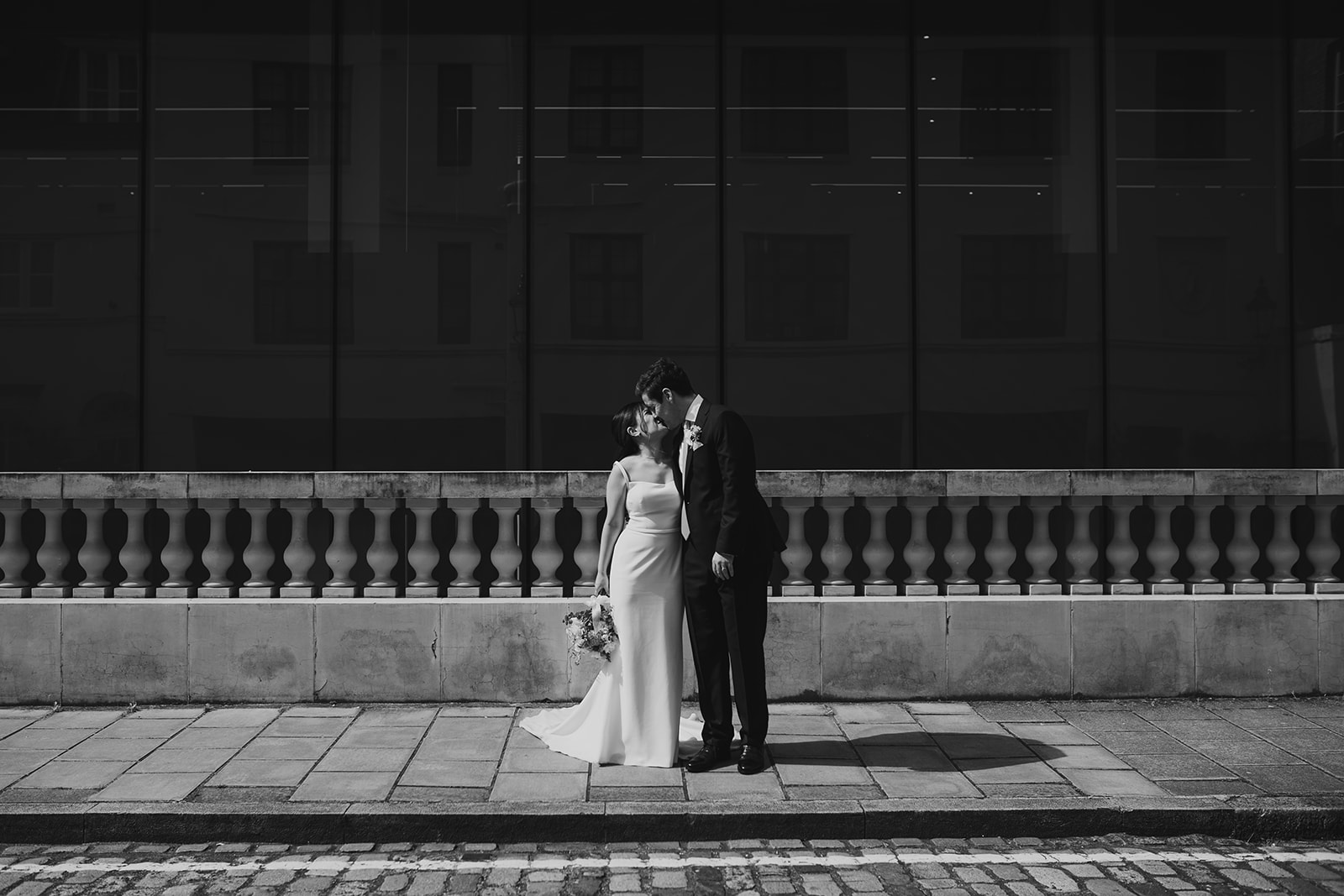 Bride and Groom Portrait behind Old Marylebone Town Hall, London