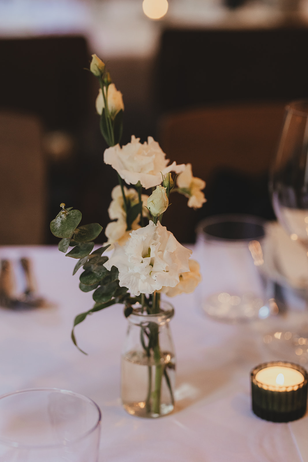 Flower detail on the table at The Italian Greyhound wedding reception