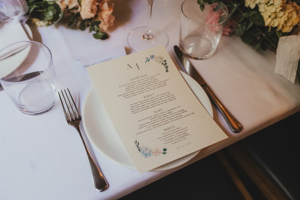 Wedding reception menu at The Italian Greyhound, London