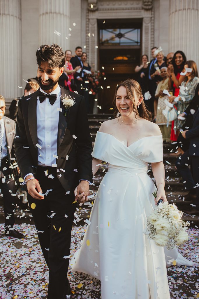 Bride and Groom confetti on Old Marylebone Town Hall steps