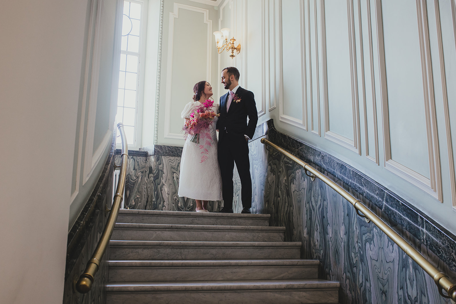 Lambeth Town Hall wedding ceremony in the Olive Morris Suite, couple portraits inside the town hall