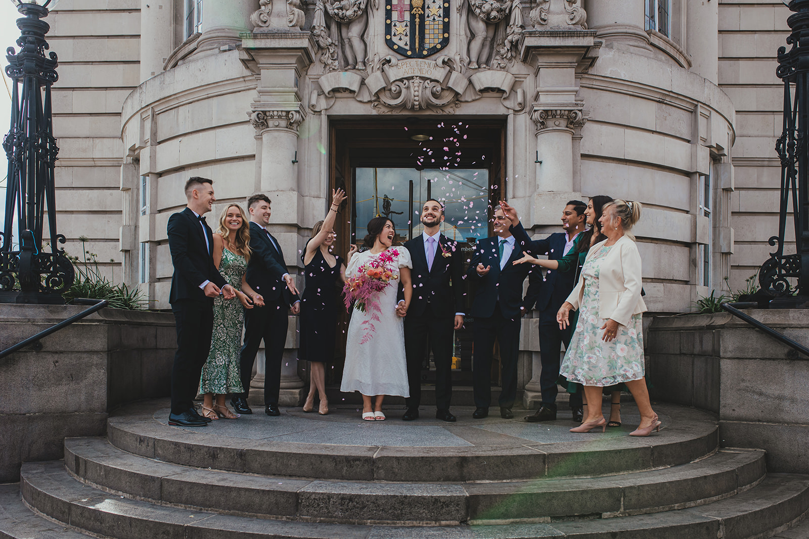Lambeth Town Hall wedding, confetti on the steps outside Lambeth Town Hall