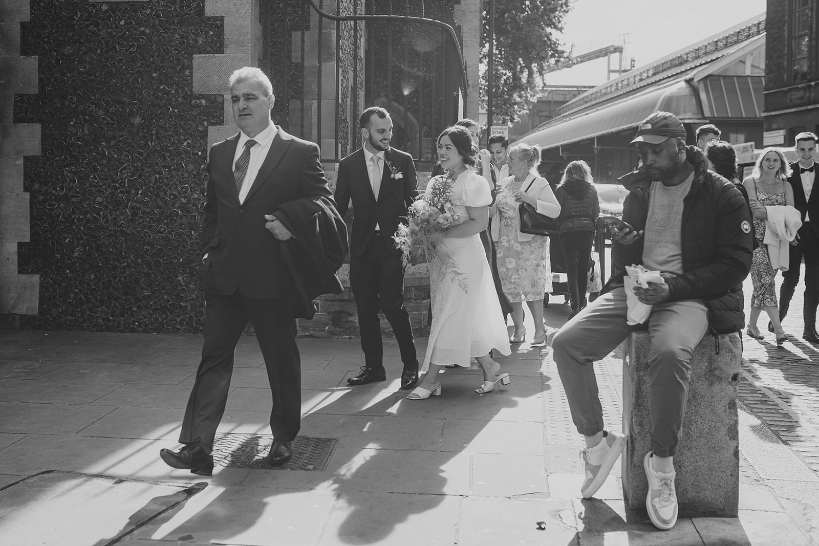 Couple at Hawksmoor Spitalfields for their East London wedding reception