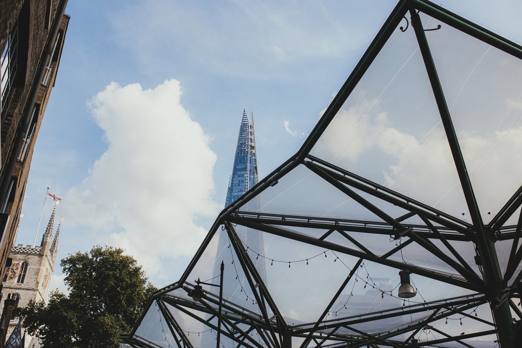 Couple at Hawksmoor Spitalfields for their East London wedding reception