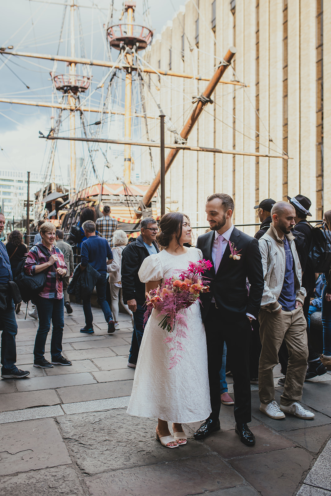 Couple portrait at wedding reception in East London