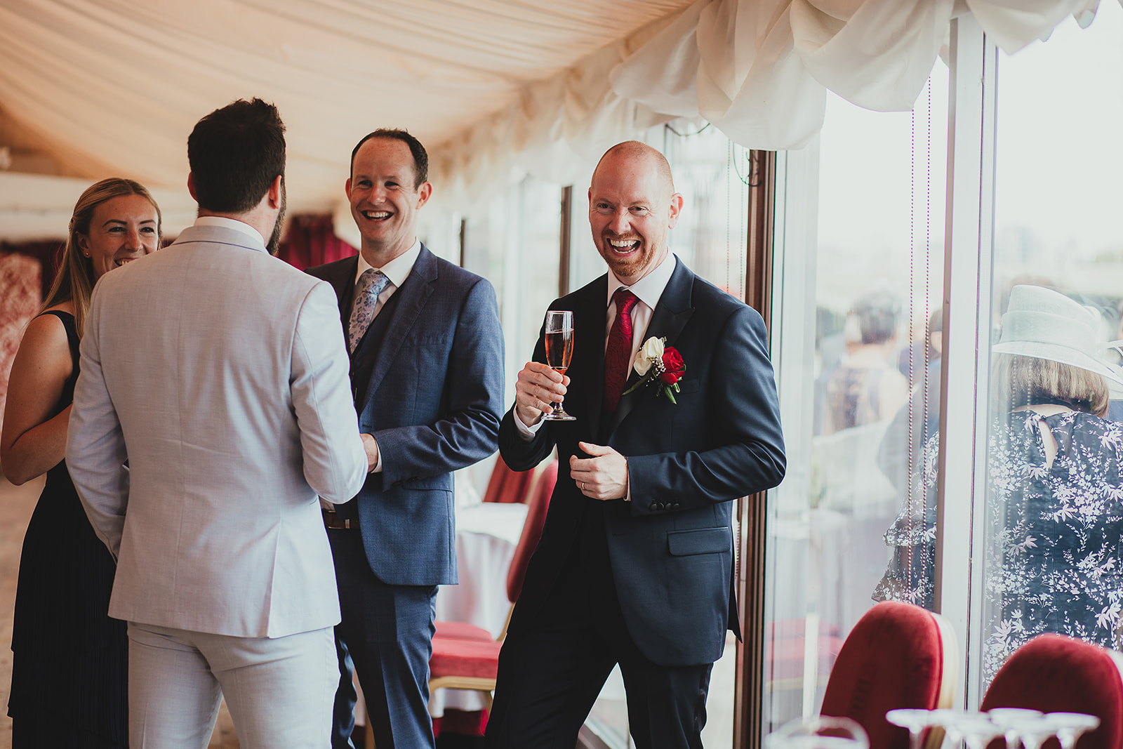 Groom at drinks reception at Palace of Westminster, London