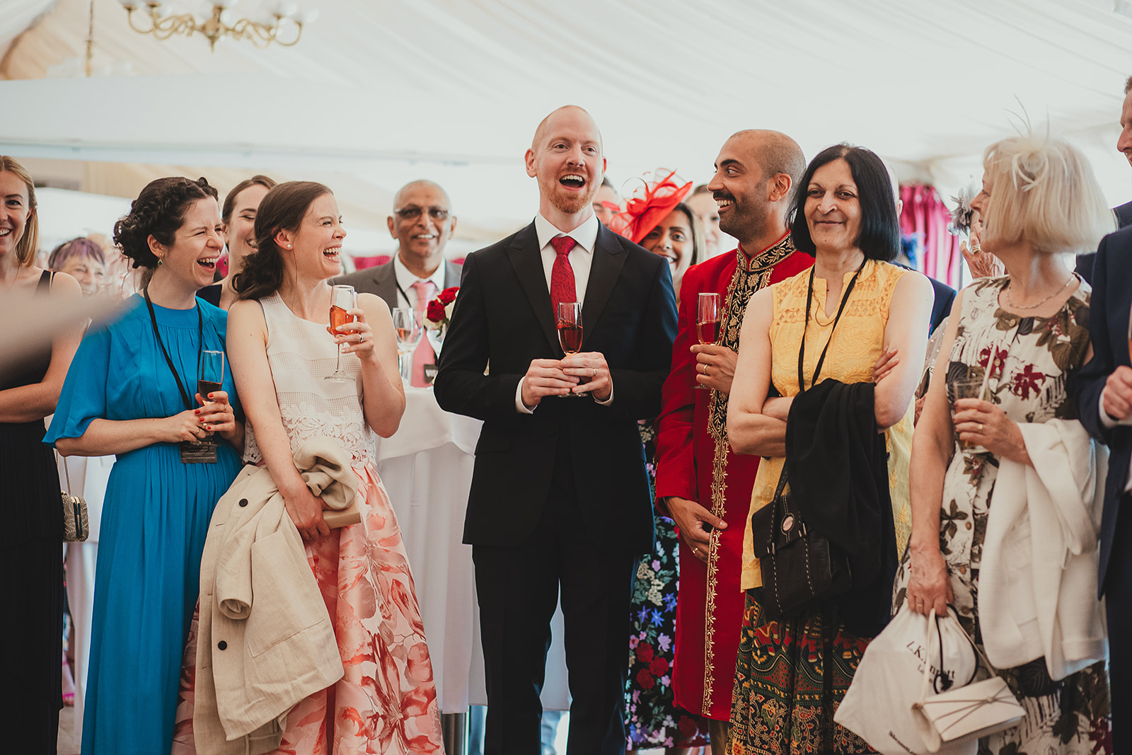 Groom and groom at wedding drinks reception at Palaces of Westminster, London