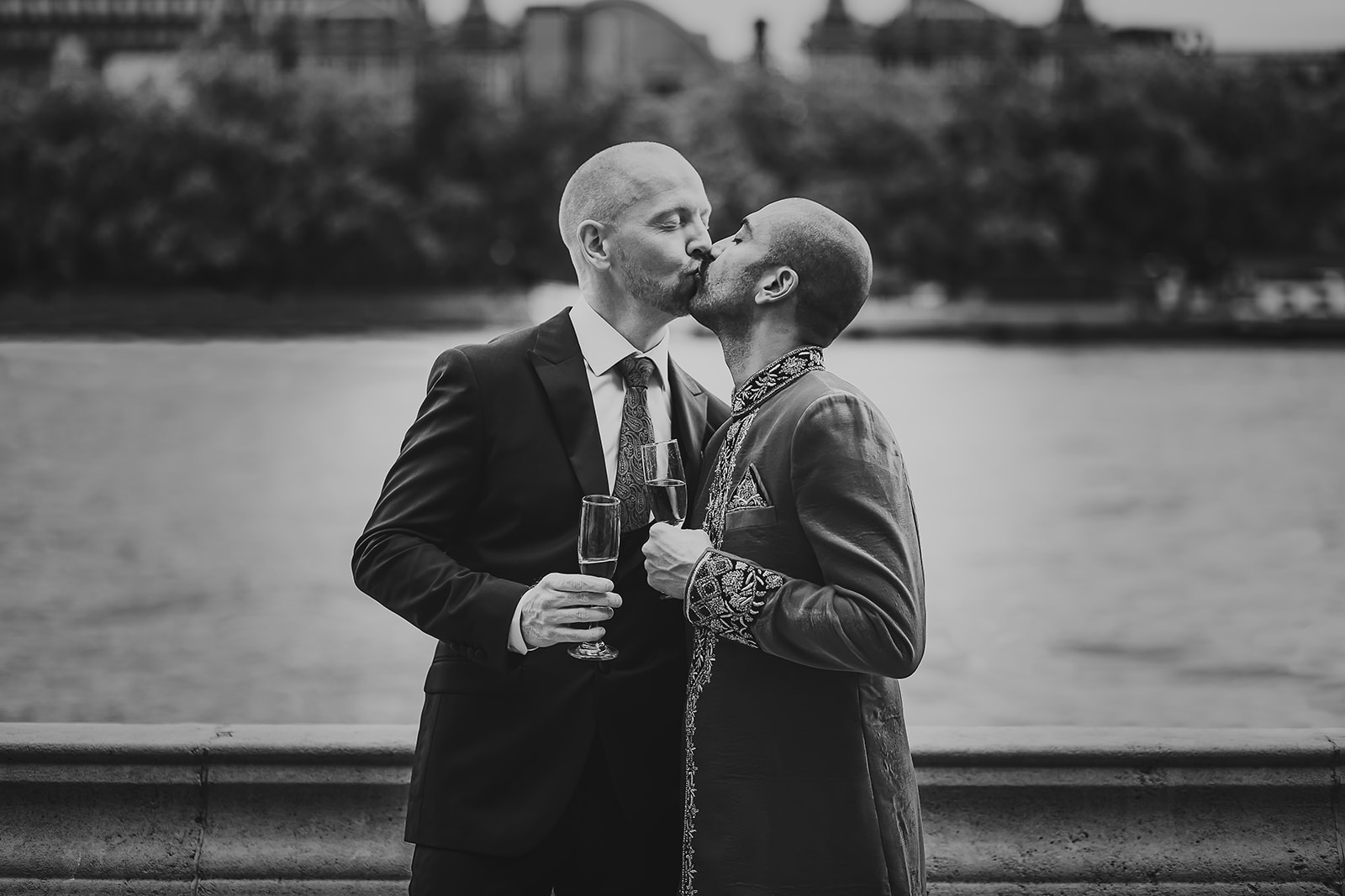 Portrait of grooms on the balcony of the Palace of Westminster, London