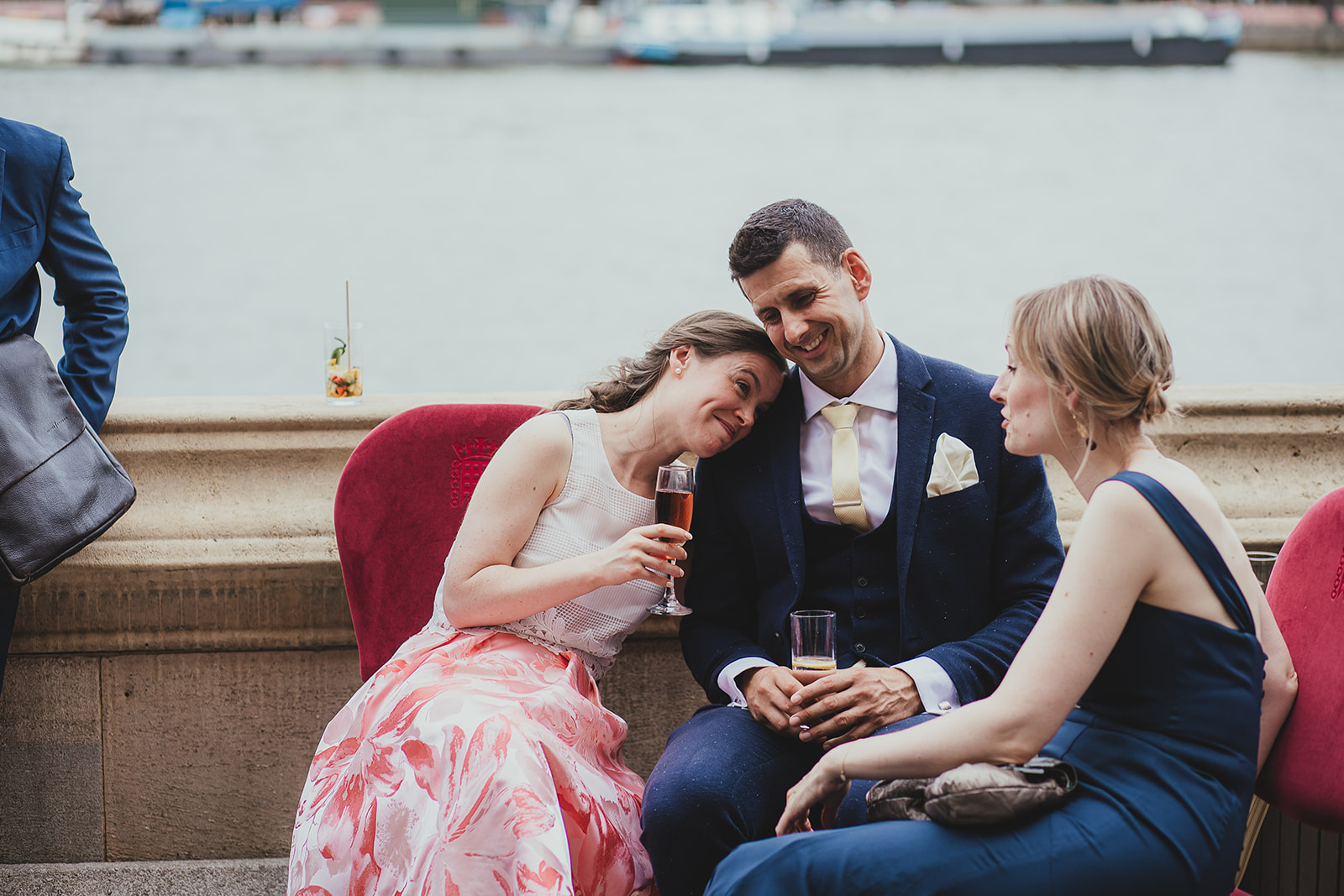 Guests on the balcony of the Palace of Westminster, wedding reception