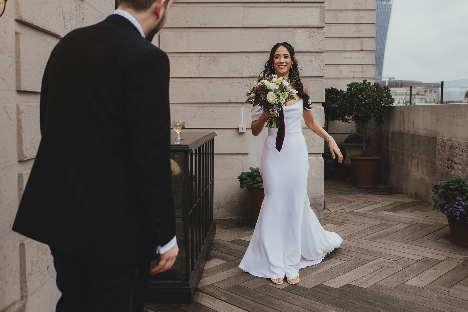 Bride and groom portraits at The Ned London winter wedding