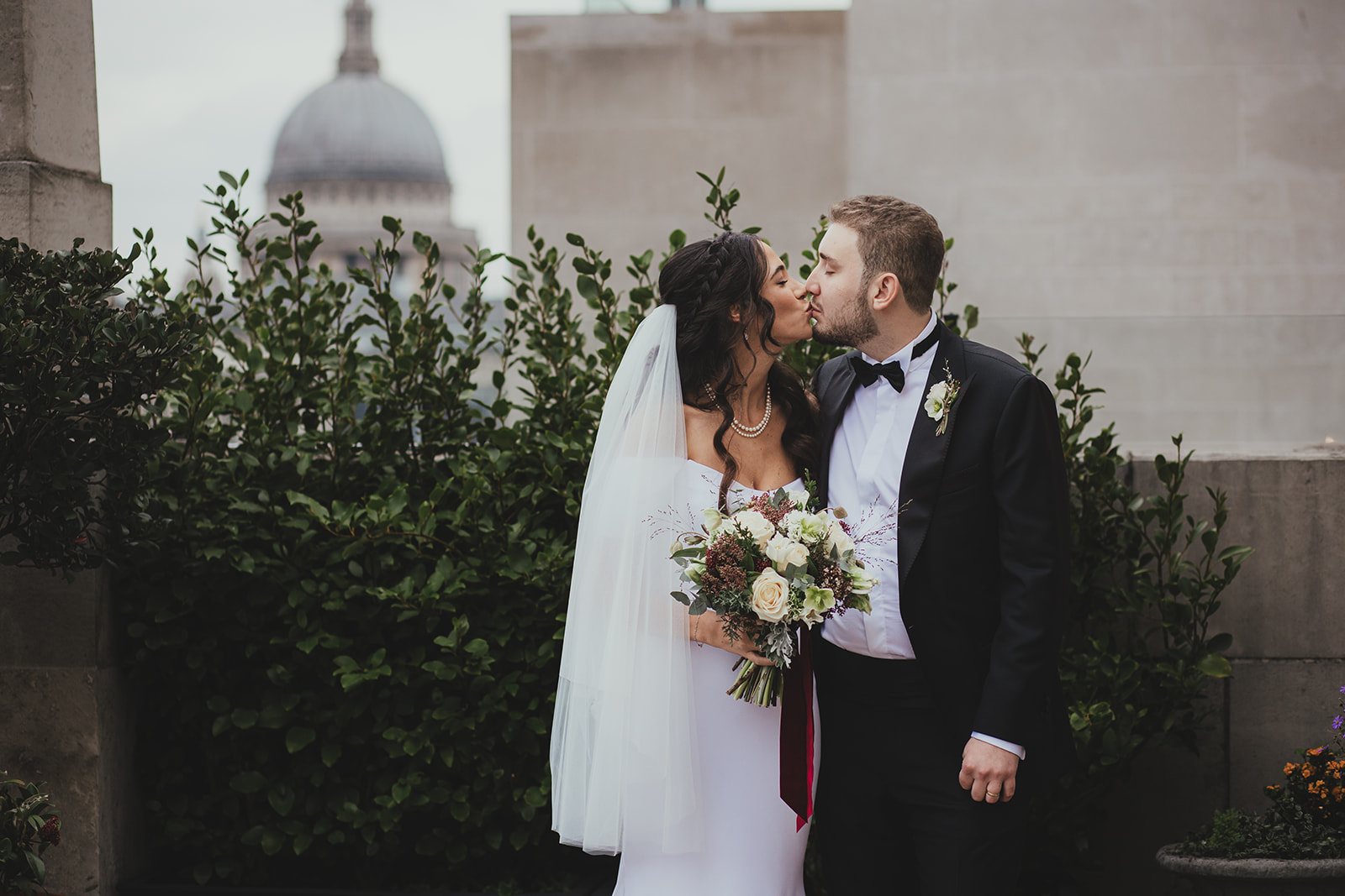 Bride and groom portraits at The Ned London winter wedding