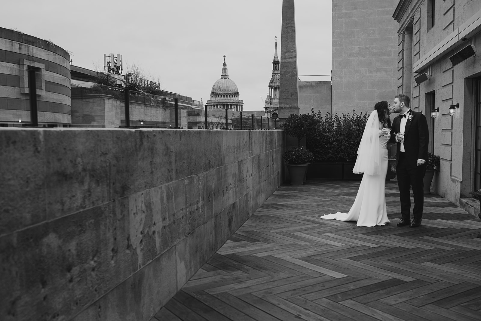 Bride and groom portraits at The Ned London winter wedding