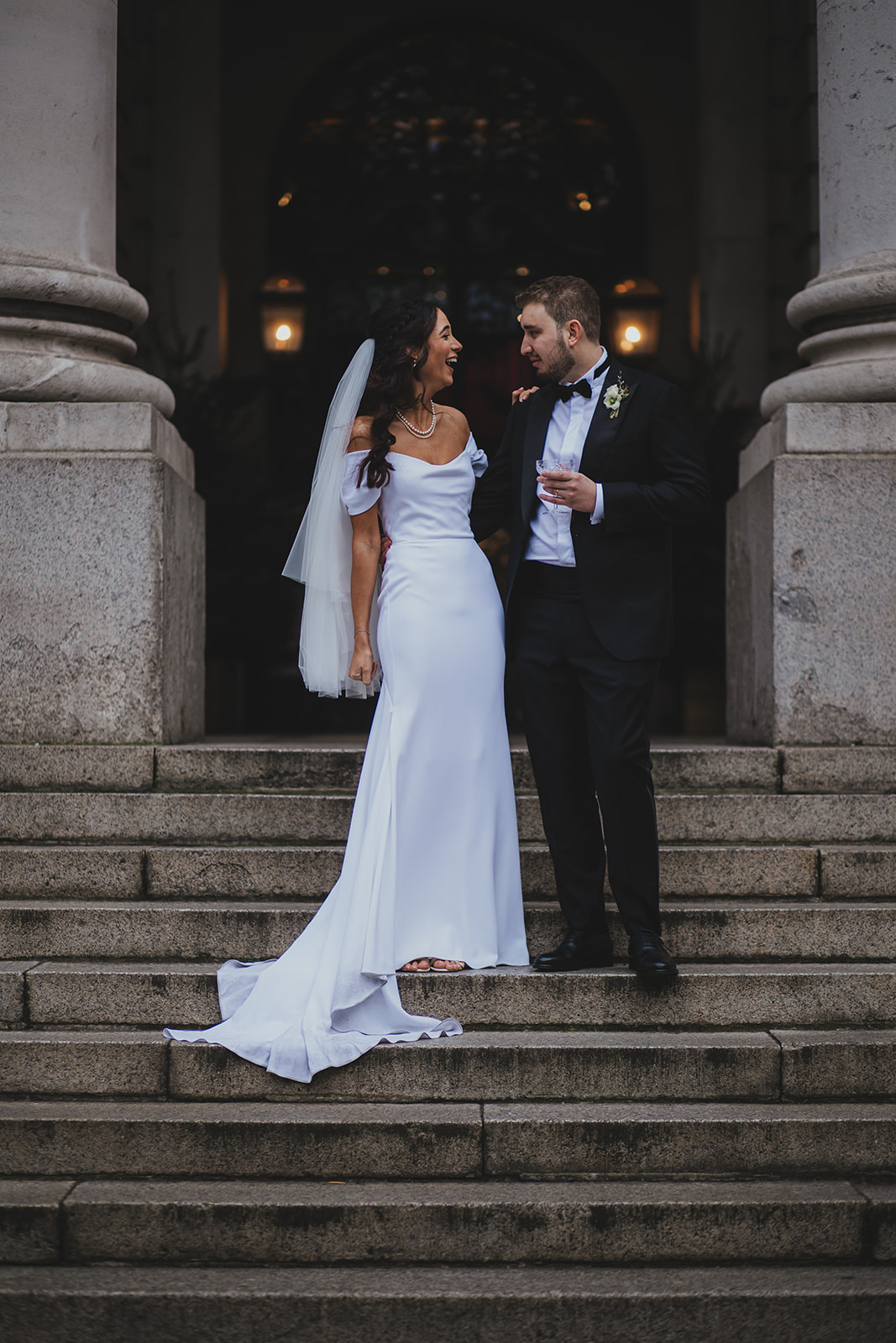 Bride and groom portraits at The Ned London winter wedding