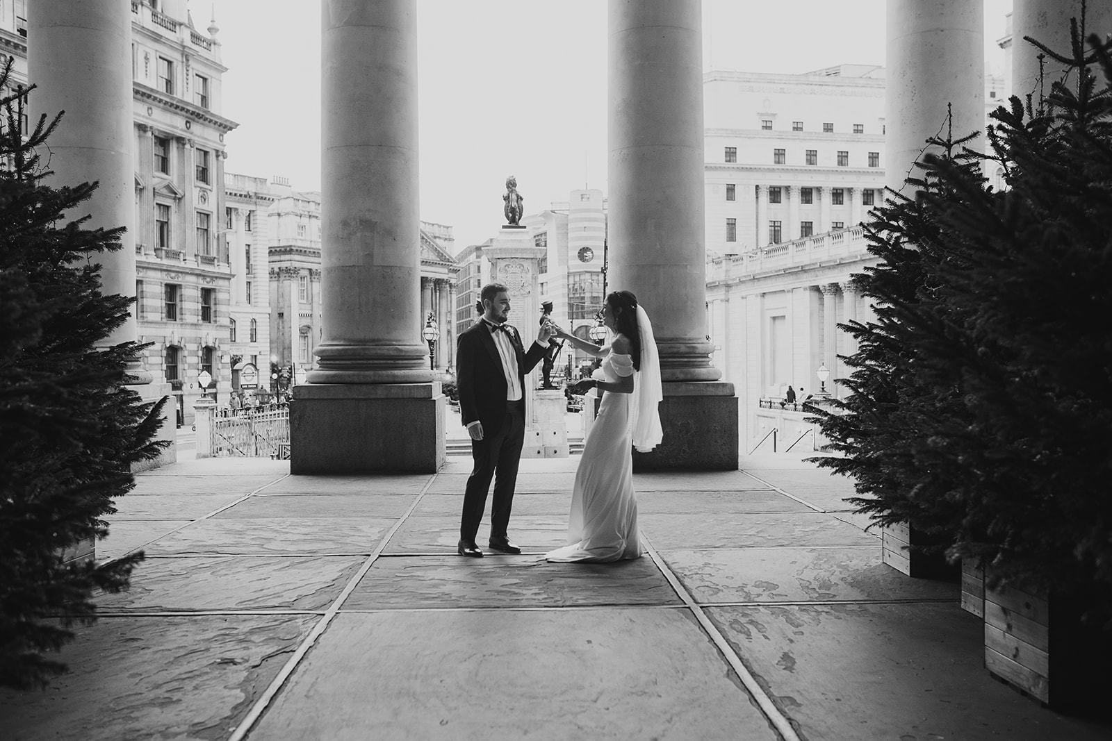 Bride and groom portraits at The Ned London winter wedding