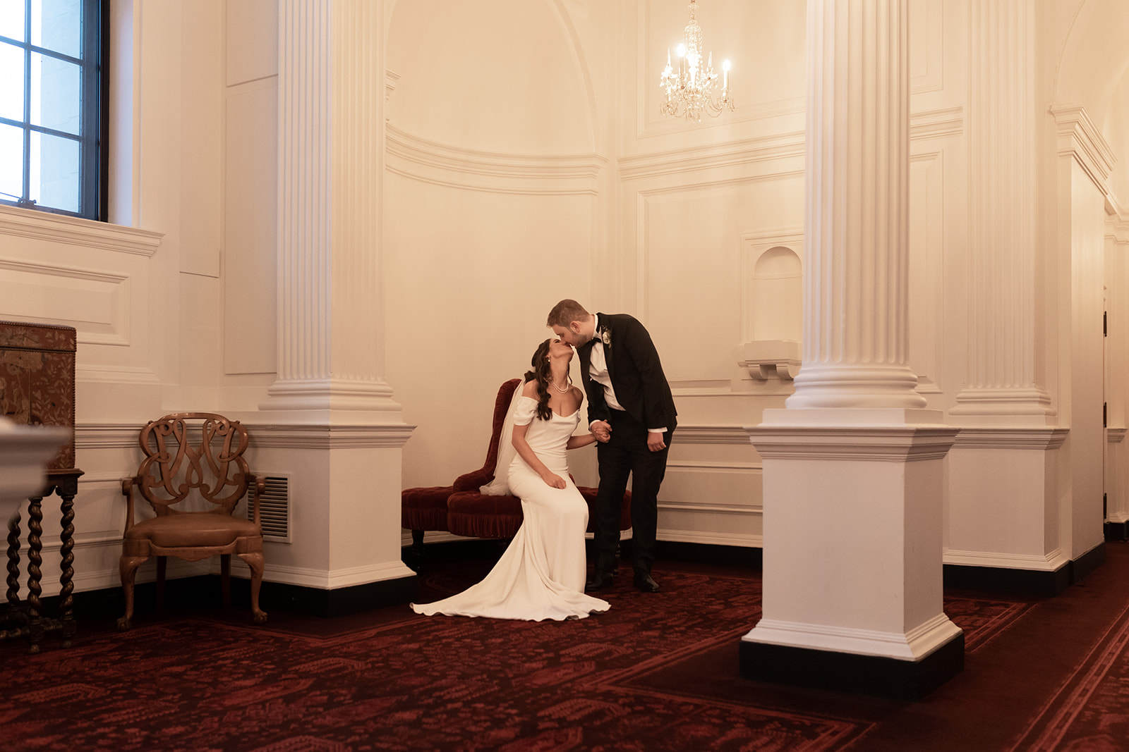 Bride and groom portraits at The Ned London winter wedding