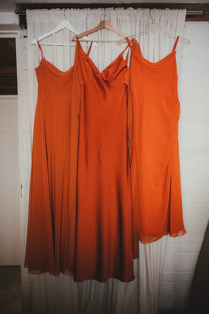 Bridesmaid dresses hanging up, Wedding morning preparations, London wedding, Islington Town Hall wedding