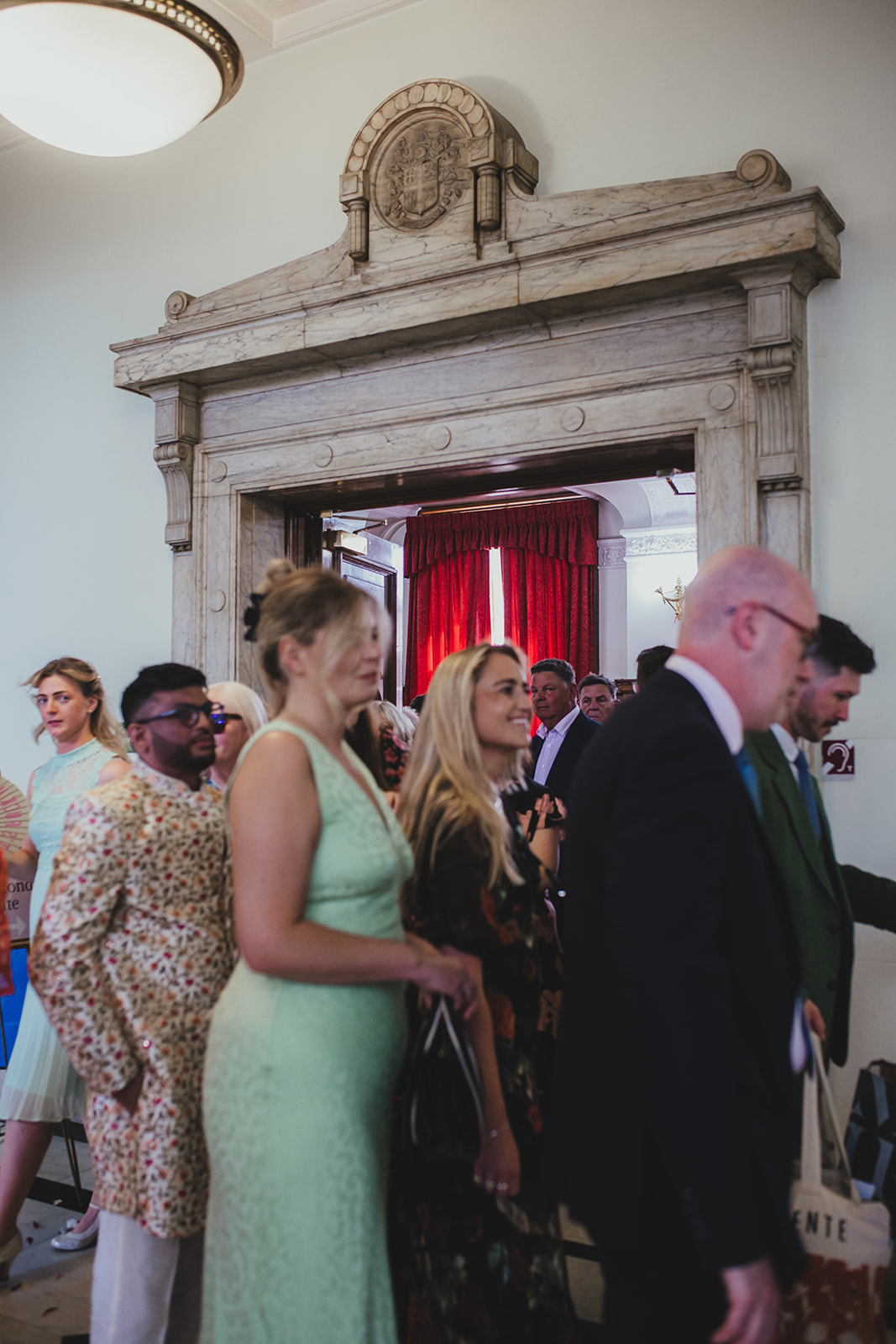 Guests outside ceremony room at Islington Town Hall