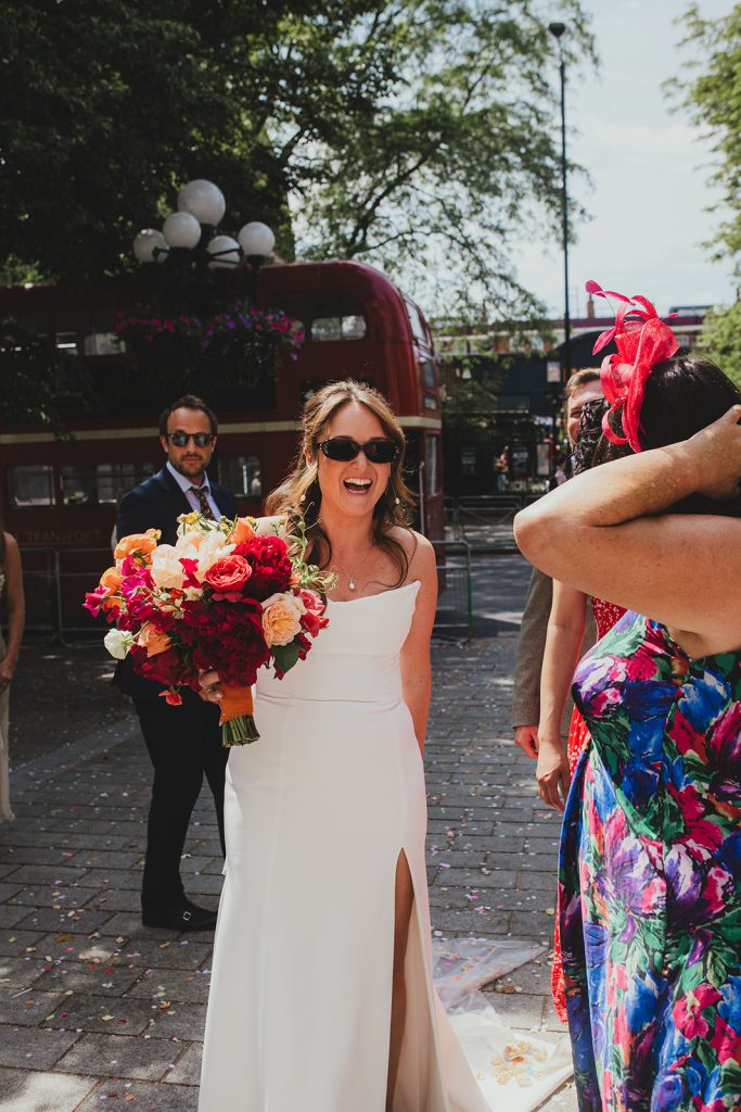 Bride outside Islington Town Hall after wedding, London wedding, Islington Town Hall