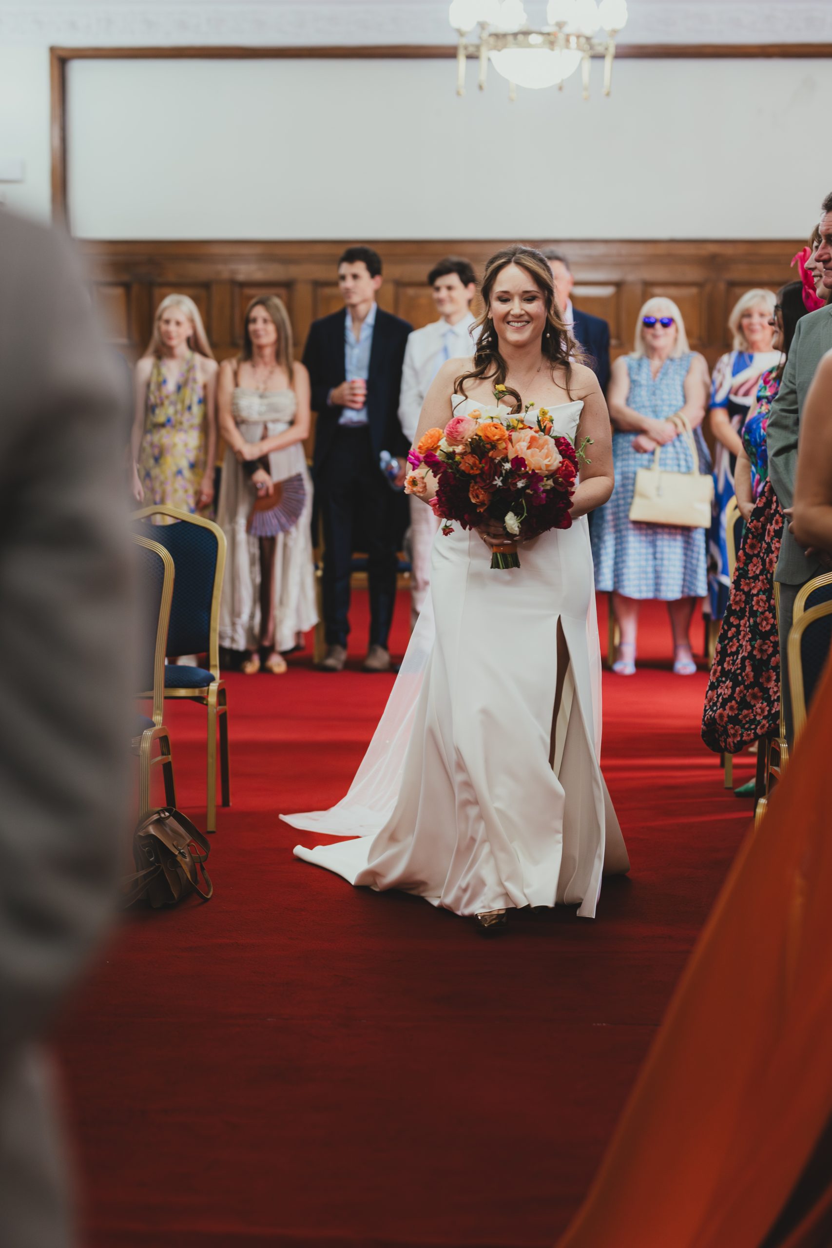 Bride walking down the aisle at Islington Town Hall wedding, London wedding