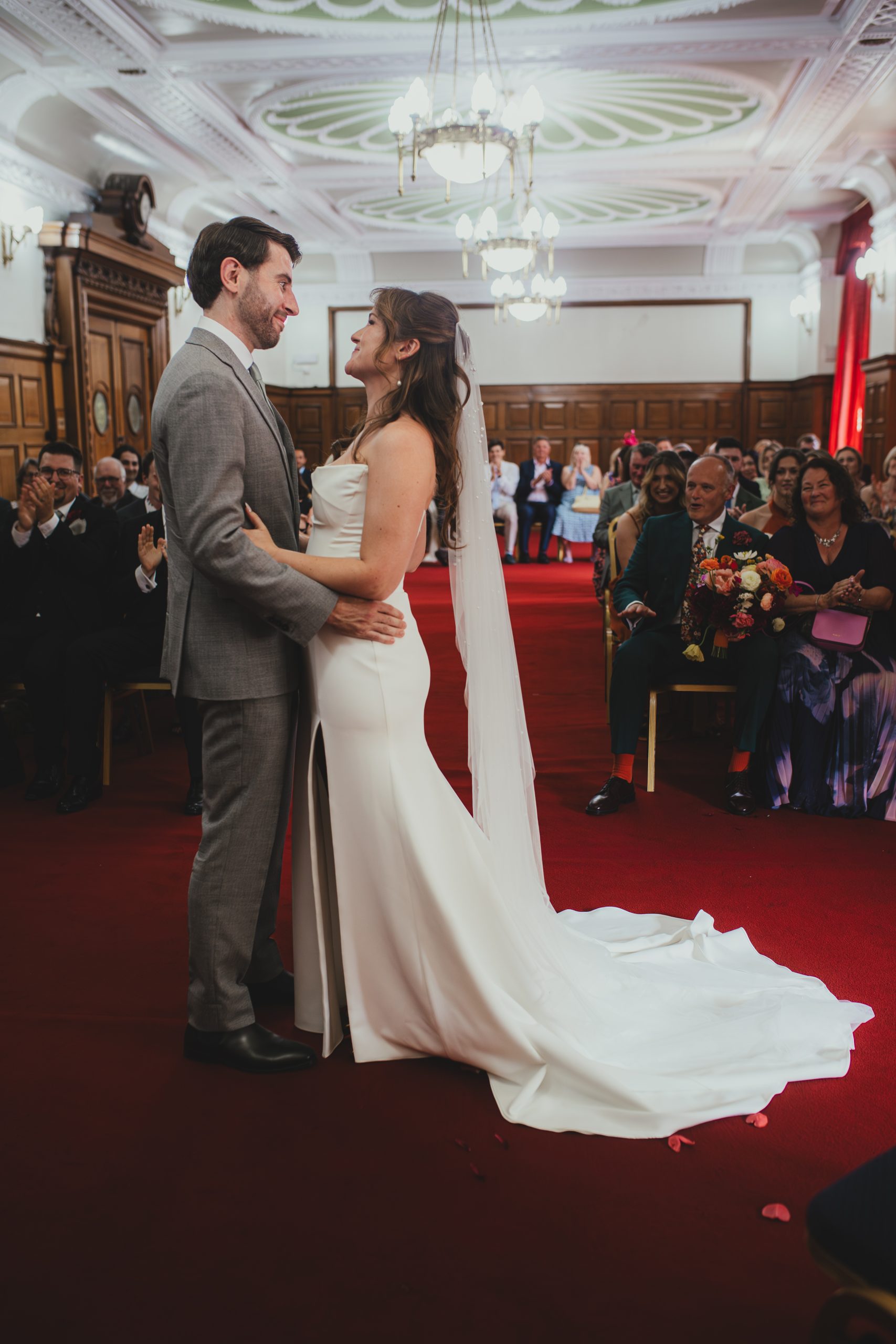 Bride and groom at ceremony, Islington Town Hall, London wedding