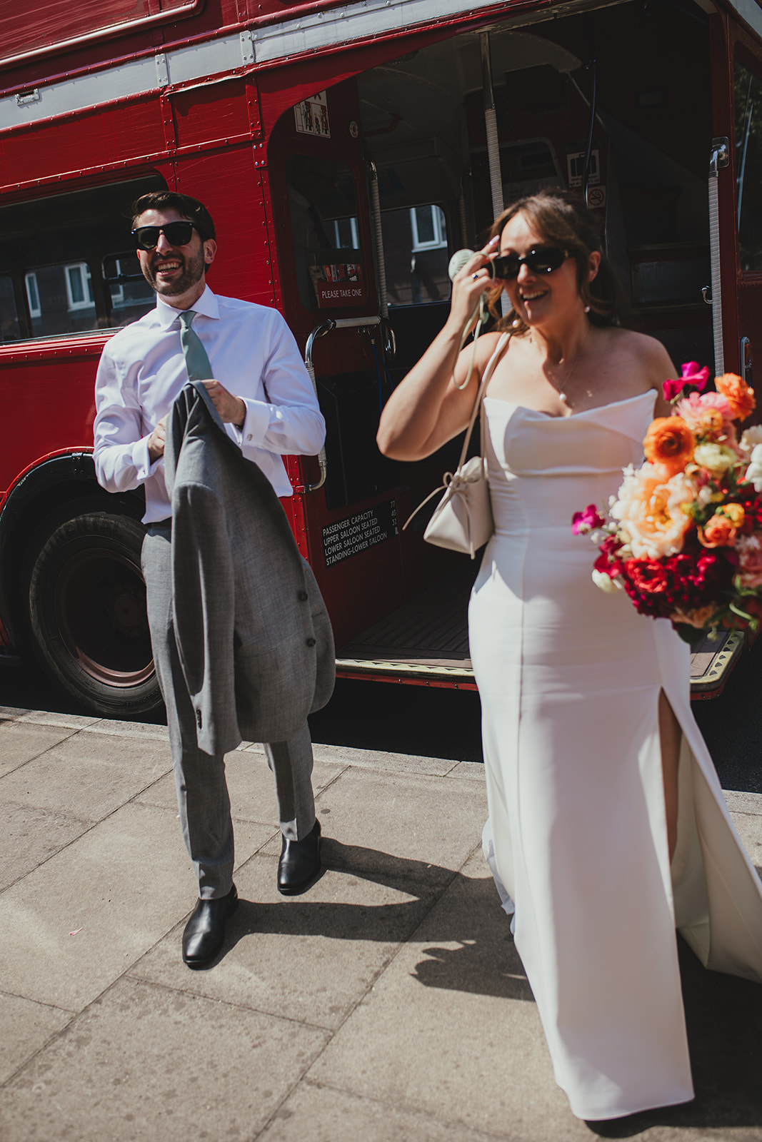 Bride and Groom arriving at The Depot N7 wedding reception, London wedding