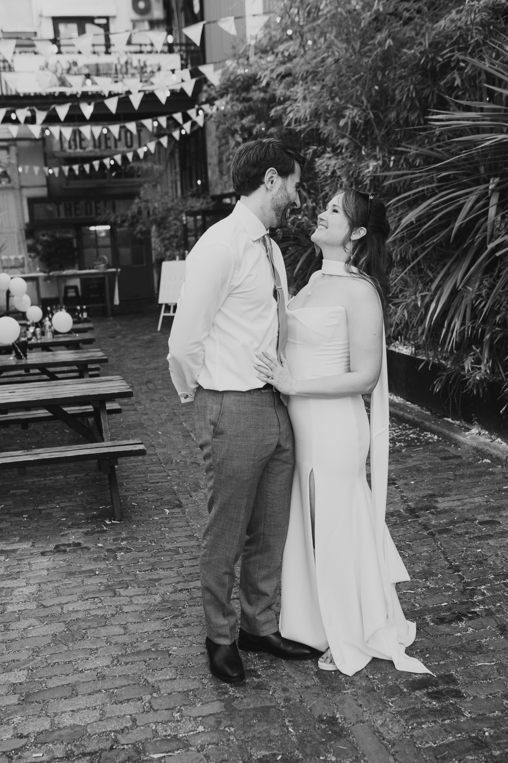 Couple at wedding reception at The Depot N7, Couple wedding portraits, London wedding