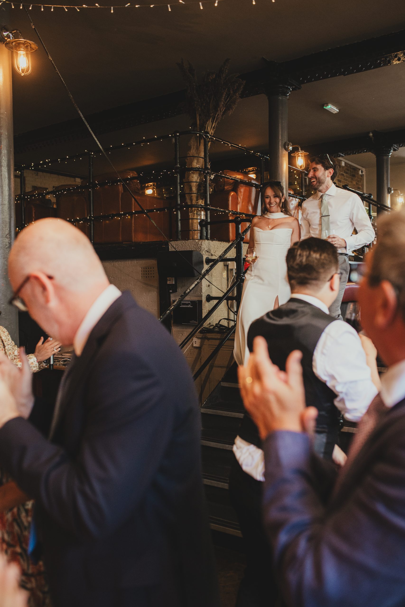 Bride and Groom enter their wedding breakfast at The Depot N7