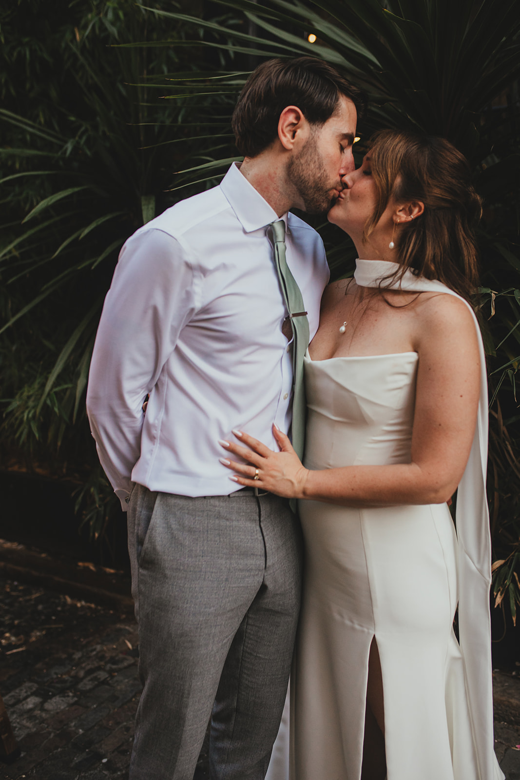 Couple portrait in the court yard at The Depot N7, Wedding reception, London wedding