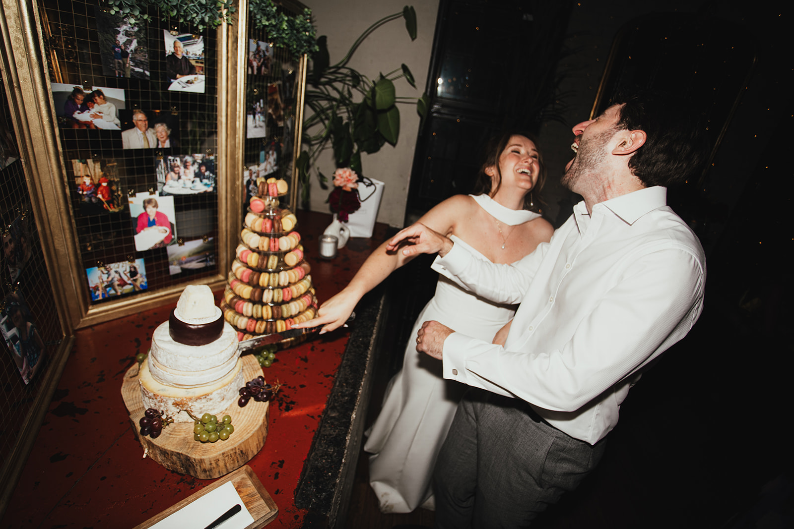 Bride and Groom cut cake at wedding reception at The Depot Ny, London wedding