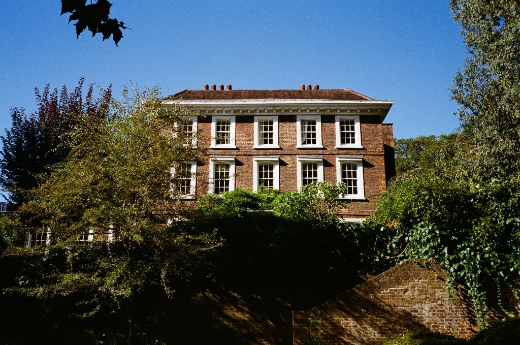 Burgh House with a clear blue sky, on 35mm film